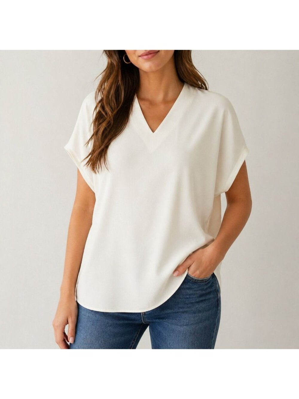 NEW Chico's Wedge Tunic V Neck Coconut Relaxed Fit Dolman Sleeve Size 1 (M/8)